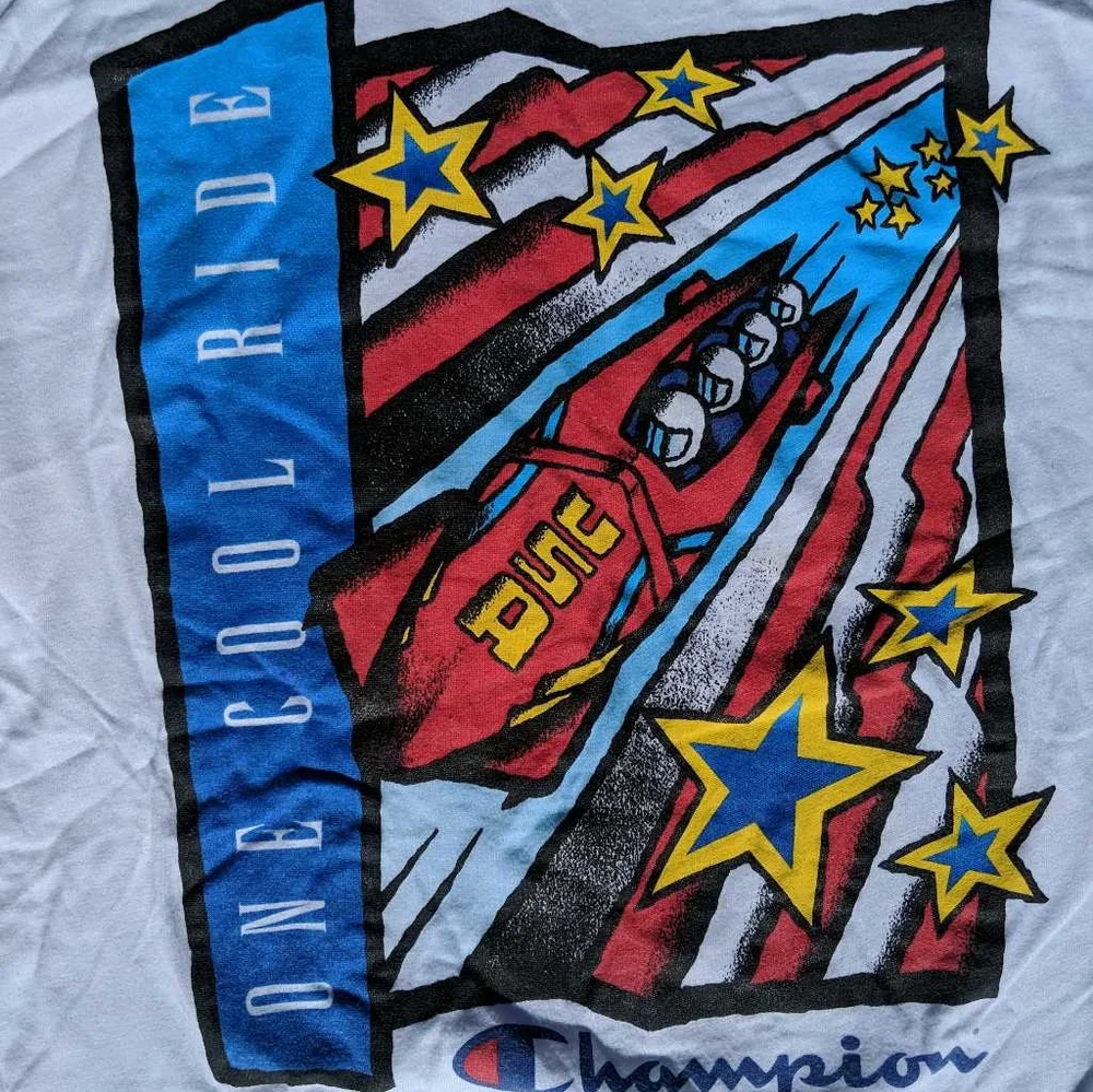 One Cool Ride Bobsled Champion VTG Unisex Graphic‎ T-Shirt White Large